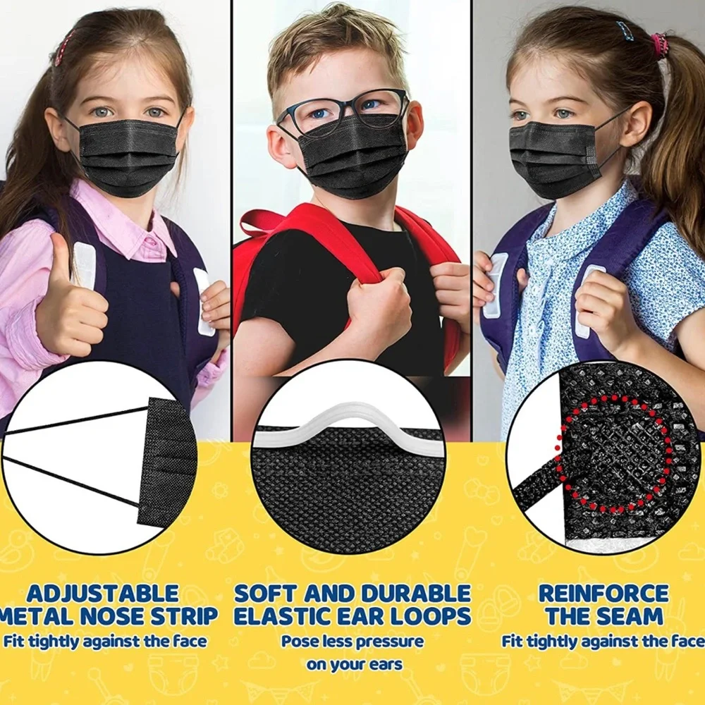 FREE New - 50 pack Individually Wrapped Kids Black Disposable Face Masks